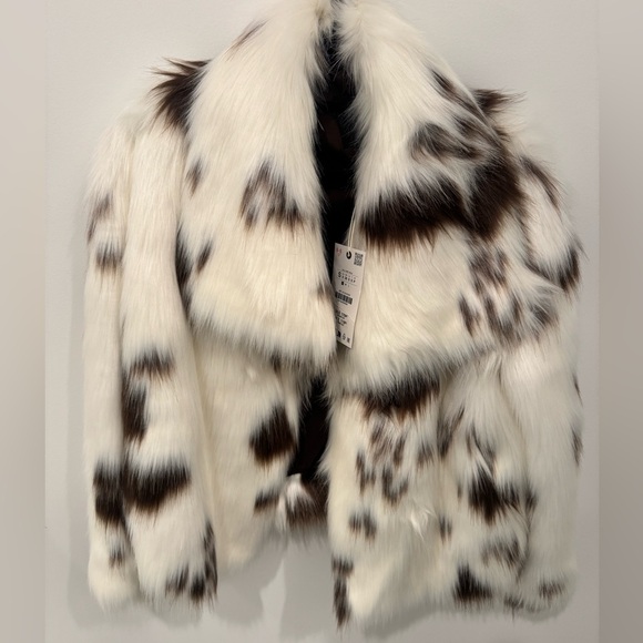 ZARA ZW COLLECTION FAUX FUR JACKET LIMITED EDITION ANIMAL COW PRINT SIZE S NWT - Picture 14 of 15
